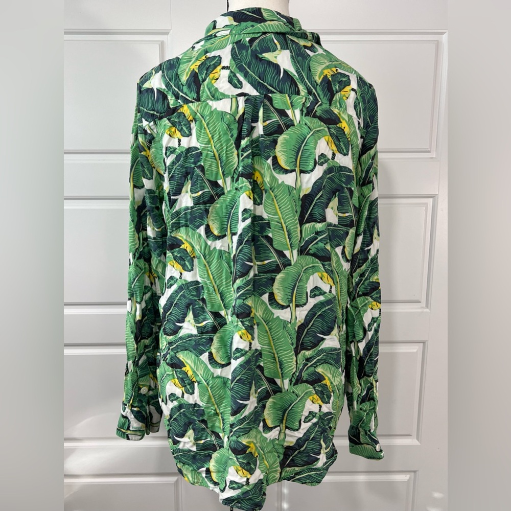 Masini & Chern Tropical Hawaiian Banana‎ Leaf Print Button-Up PJ Shirt Large - Picture 3 of 6